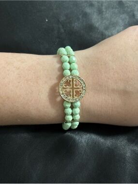 Tory Burch Mint Beaded Double-Strand Bracelet with Gold Accent